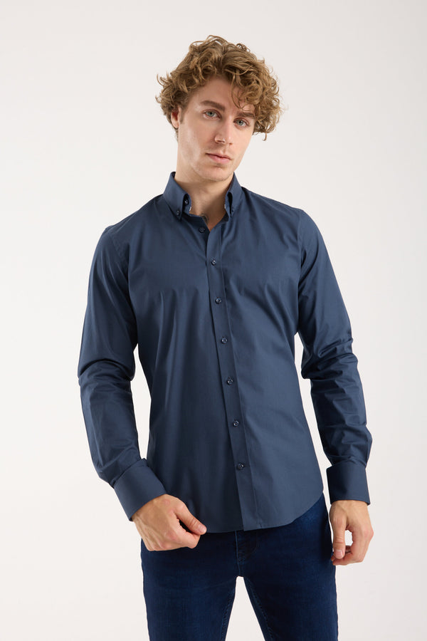 Leonardo Sport Poplin Stretch Man Shirt Blue