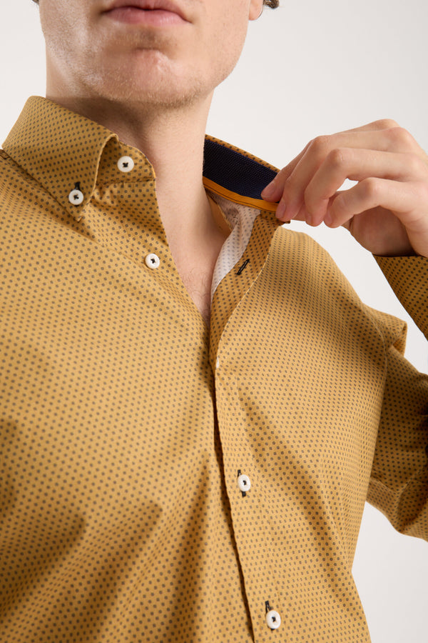 Leonardo Sport Cotton Man Shirt Yellow Grey