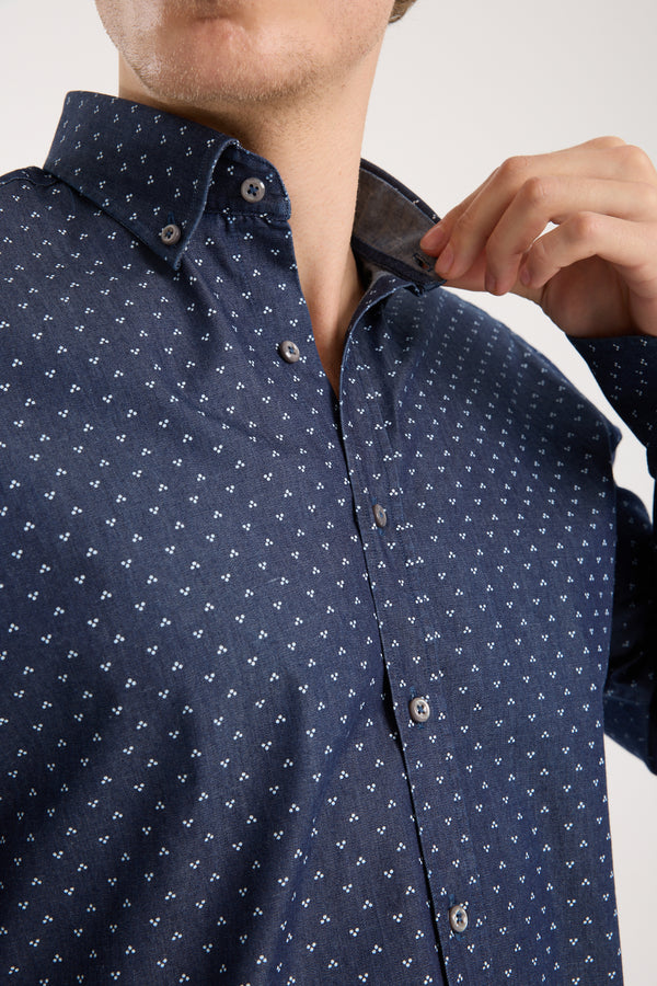 Camicia Uomo Leonardo Sport Denim Blu Bianco