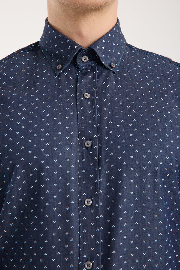 Camicia Uomo Leonardo Sport Denim Blu Bianco