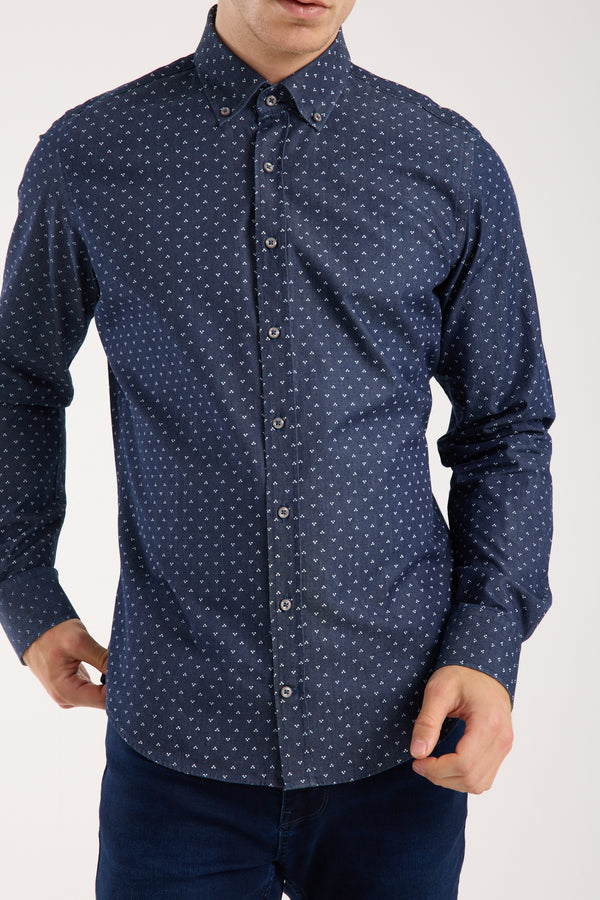 Camicia Uomo Leonardo Sport Denim Blu Bianco