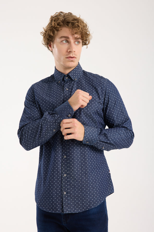 Camicia Uomo Leonardo Sport Denim Blu Bianco