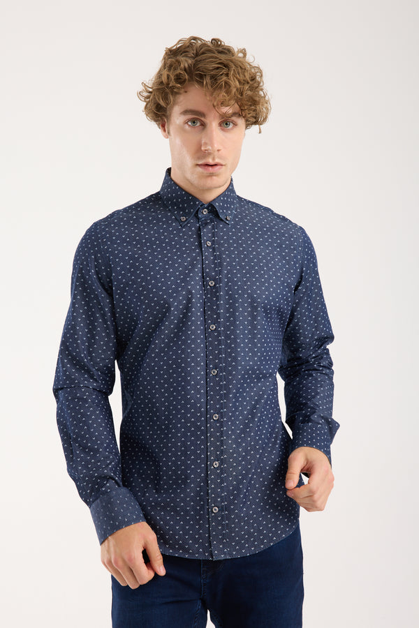 Camicia Uomo Leonardo Sport Denim Blu Bianco