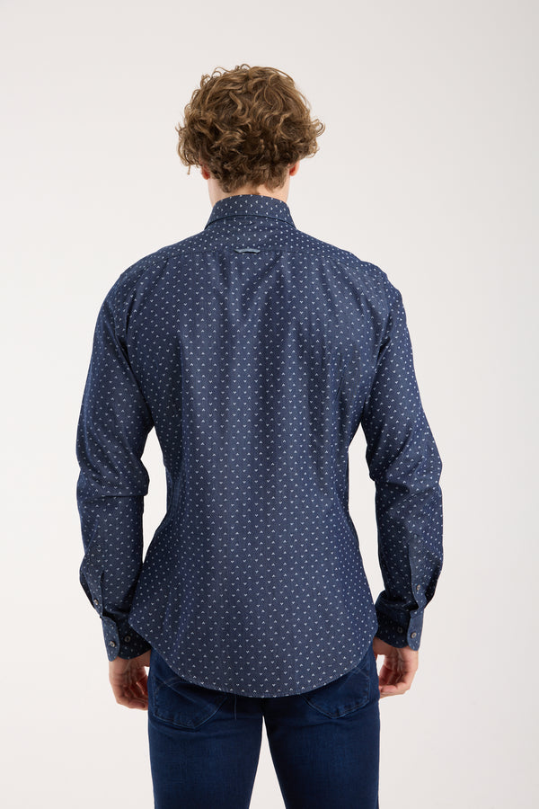 Camicia Uomo Leonardo Sport Denim Blu Bianco