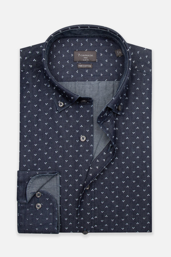 Camicia Uomo Leonardo Sport Denim Blu Bianco