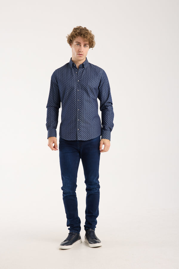 Camicia Uomo Leonardo Sport Denim Blu Bianco