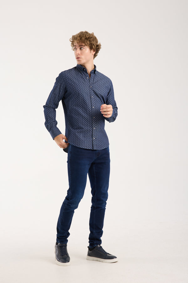 Camicia Uomo Leonardo Sport Denim Blu Bianco