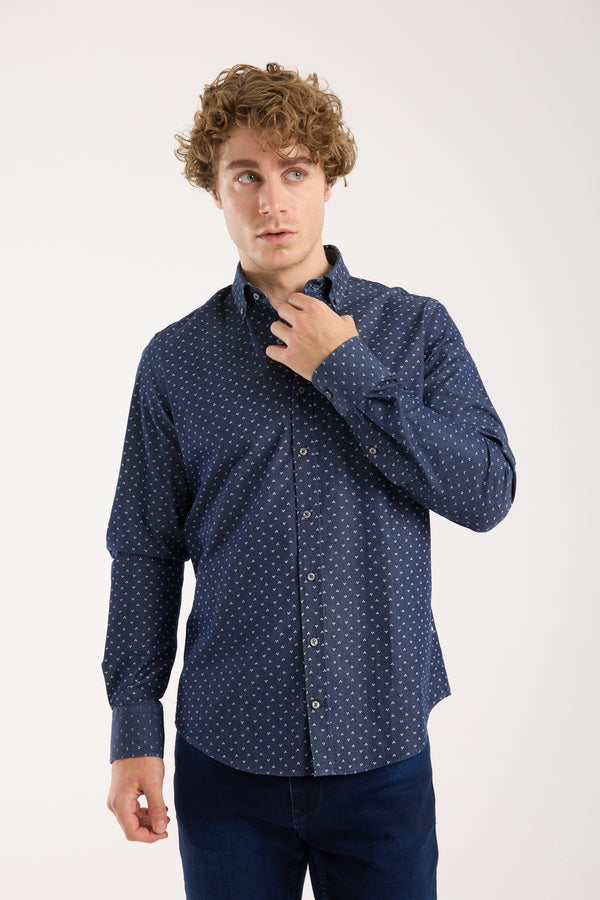 Camicia Uomo Leonardo Sport Denim Blu Bianco