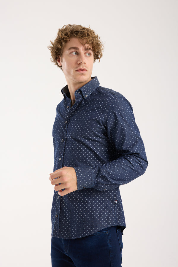 Camicia Uomo Leonardo Sport Denim Blu Bianco