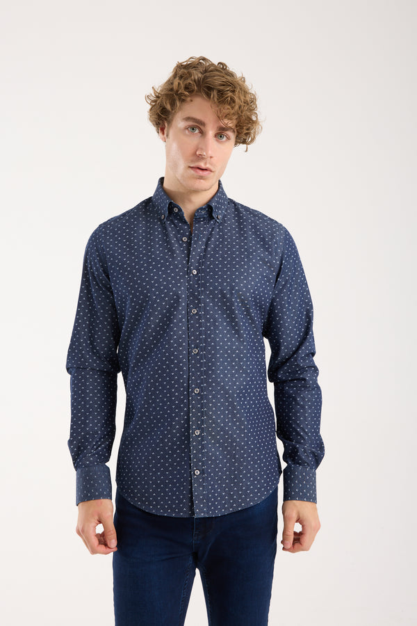 Camicia Uomo Leonardo Sport Denim Blu Bianco