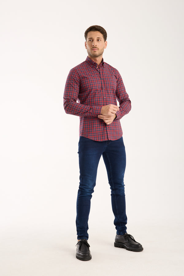 Leonardo Poplin Man Shirt Red Blue