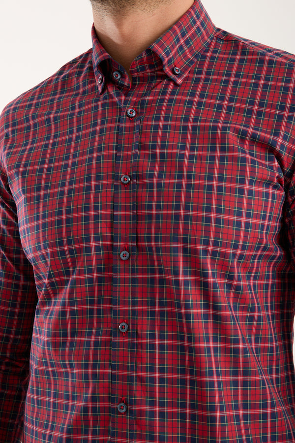 Leonardo Poplin Man Shirt Red Blue