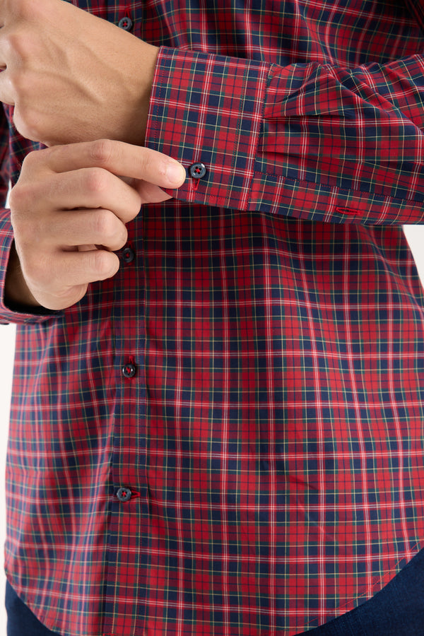 Leonardo Poplin Man Shirt Red Blue