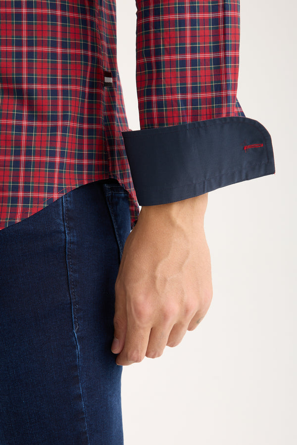 Leonardo Poplin Man Shirt Red Blue