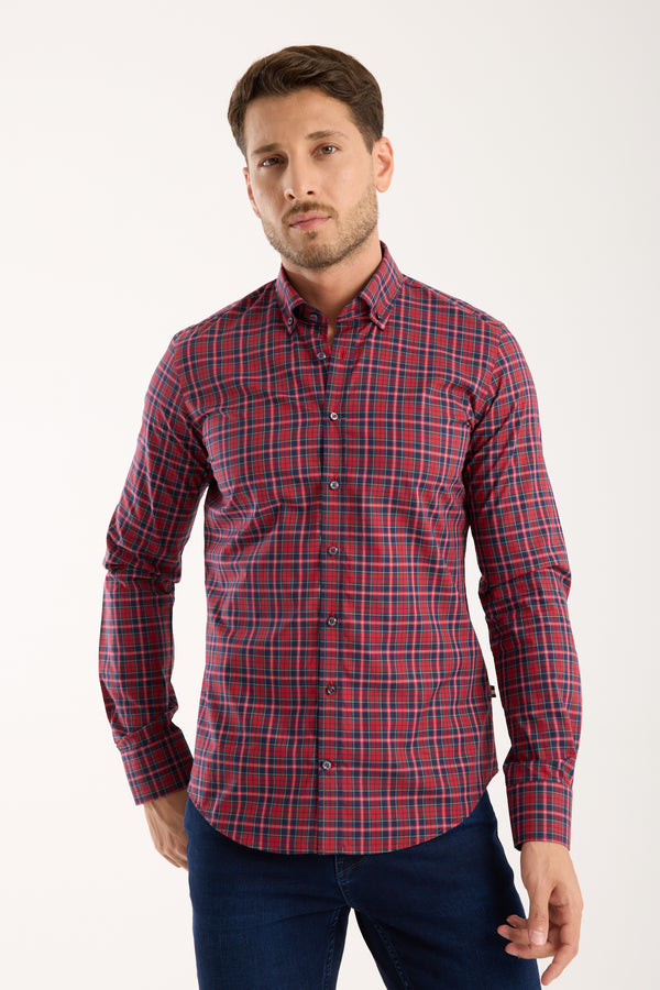 Leonardo Poplin Man Shirt Red Blue