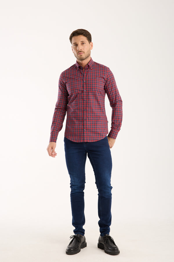 Leonardo Poplin Man Shirt Red Blue
