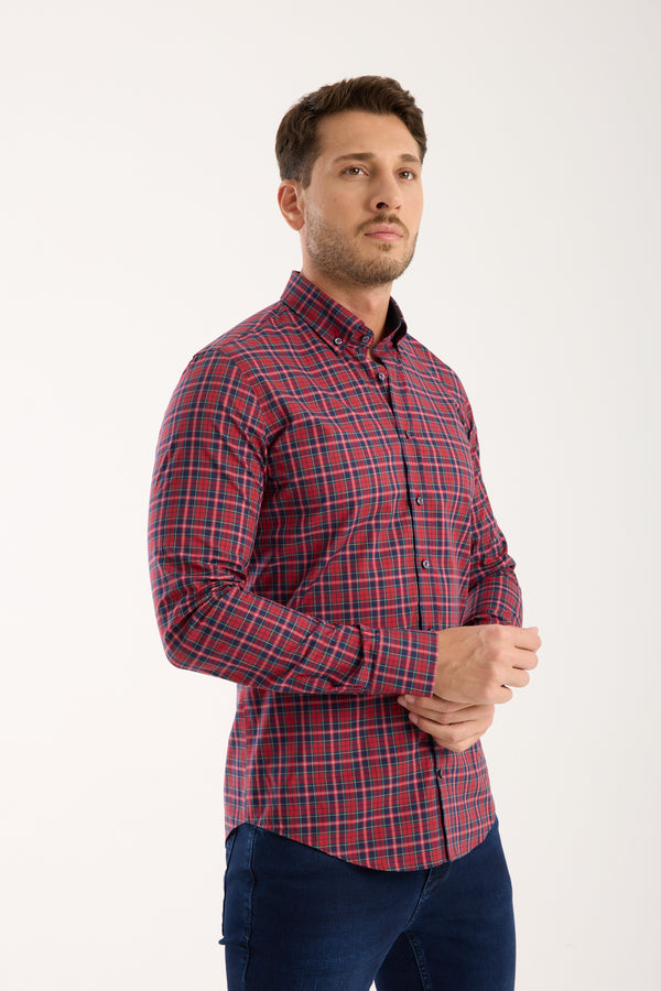 Leonardo Poplin Man Shirt Red Blue