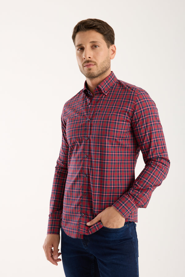 Leonardo Poplin Man Shirt Red Blue