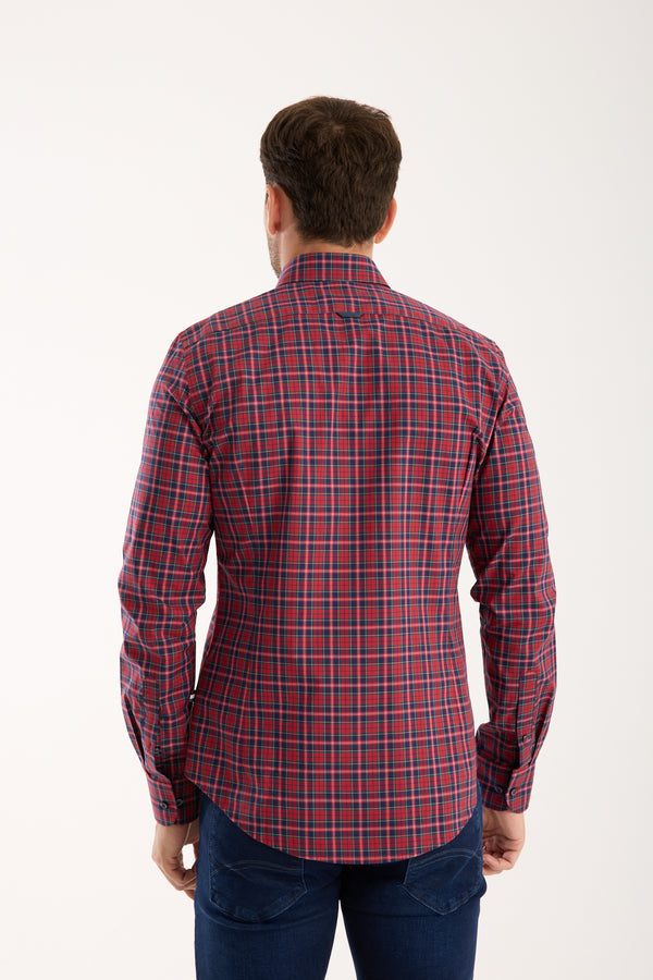 Leonardo Poplin Man Shirt Red Blue