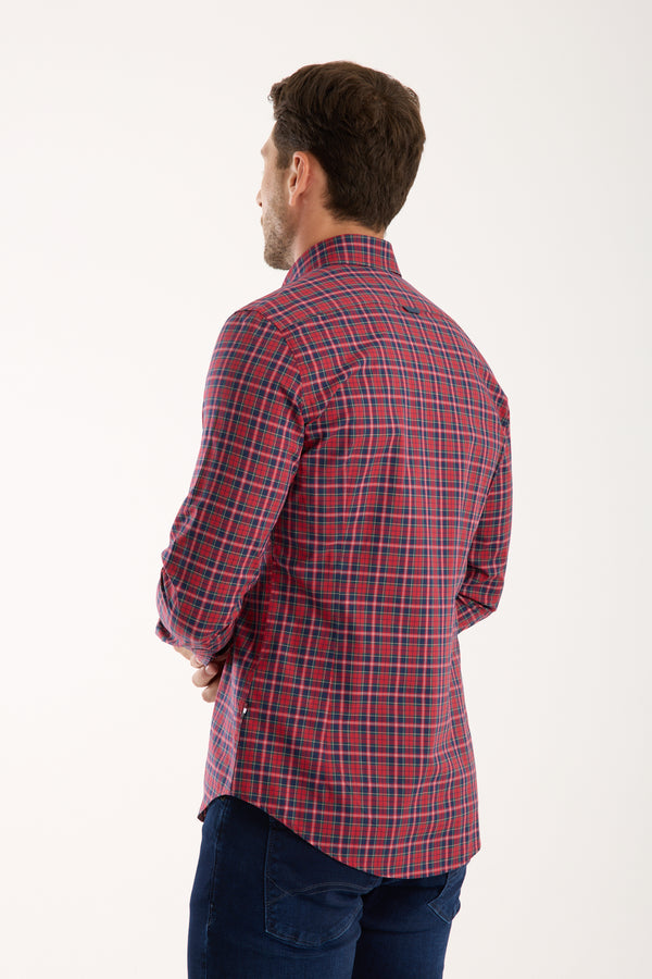Leonardo Poplin Man Shirt Red Blue