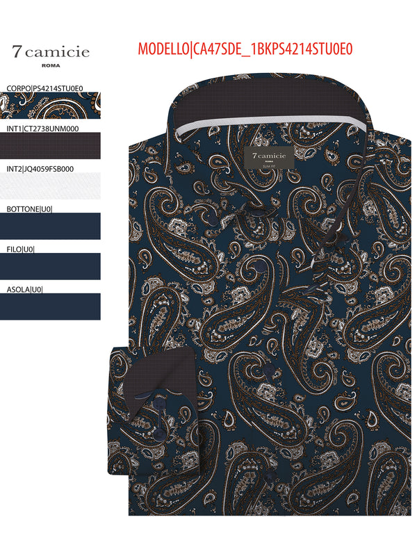 Leonardo Sport Poplin Stretch Man Shirt Blue Beige