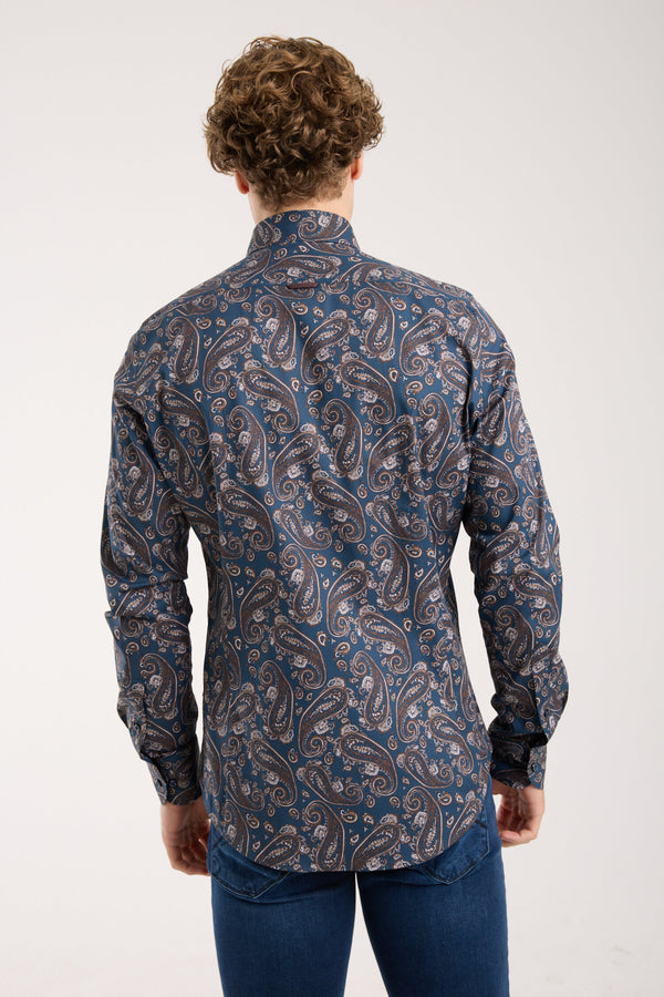 Leonardo Sport Poplin Stretch Man Shirt Blue Beige