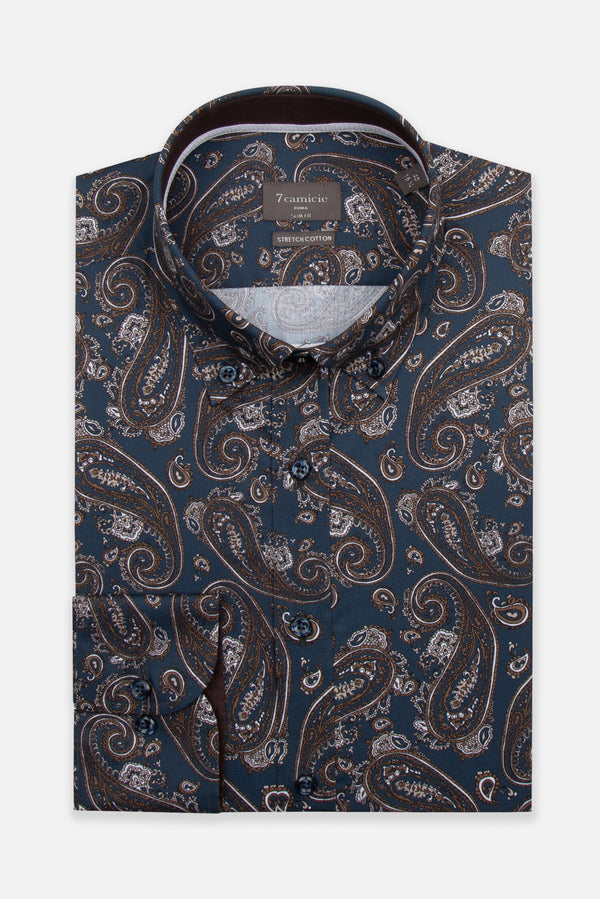 Leonardo Sport Poplin Stretch Man Shirt Blue Beige