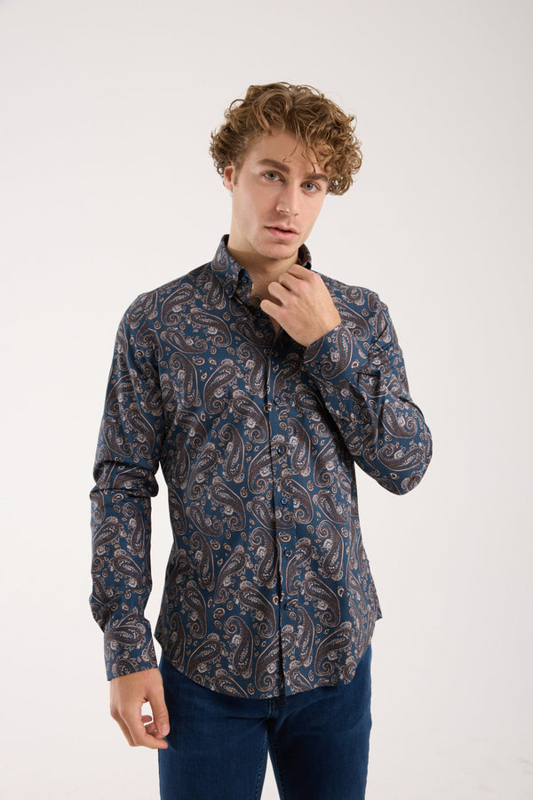 Leonardo Sport Poplin Stretch Man Shirt Blue Beige