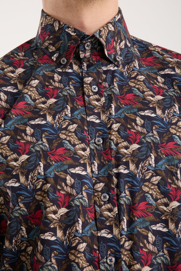 Leonardo Sport Herren Hemd Poplin Stretch Blau Rot