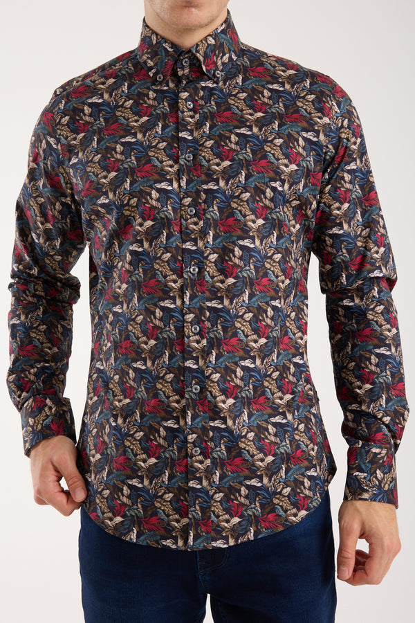 Leonardo Sport Herren Hemd Poplin Stretch Blau Rot