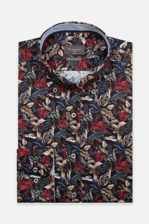 Leonardo Sport Herren Hemd Poplin Stretch Blau Rot