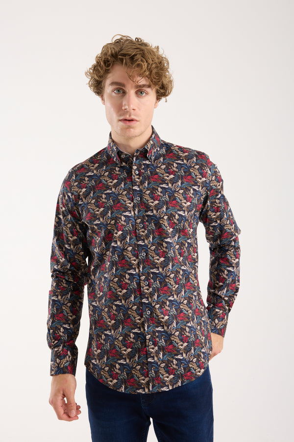 Leonardo Sport Herren Hemd Poplin Stretch Blau Rot