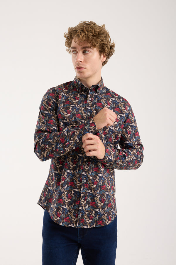 Leonardo Sport Herren Hemd Poplin Stretch Blau Rot