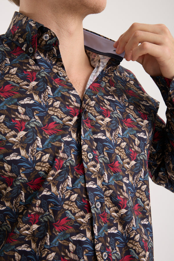 Leonardo Sport Herren Hemd Poplin Stretch Blau Rot