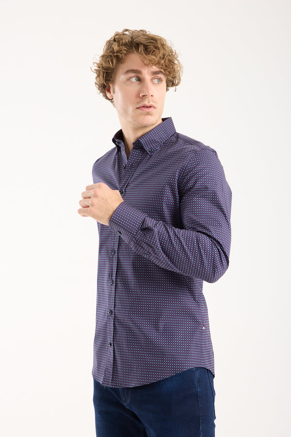 Leonardo Sport Herren Hemd Poplin Stretch Blau Weiss