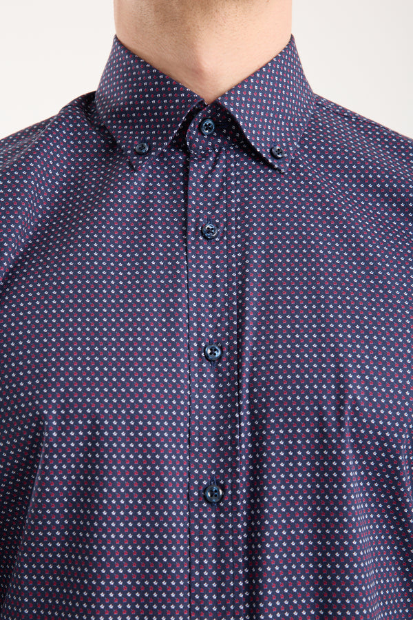 Leonardo Sport Herren Hemd Poplin Stretch Blau Weiss