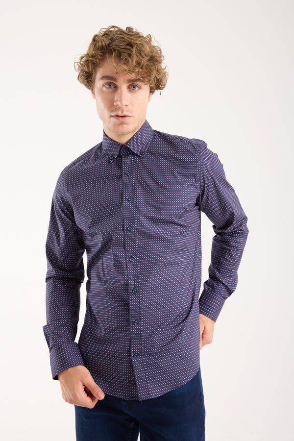 Leonardo Sport Herren Hemd Poplin Stretch Blau Weiss