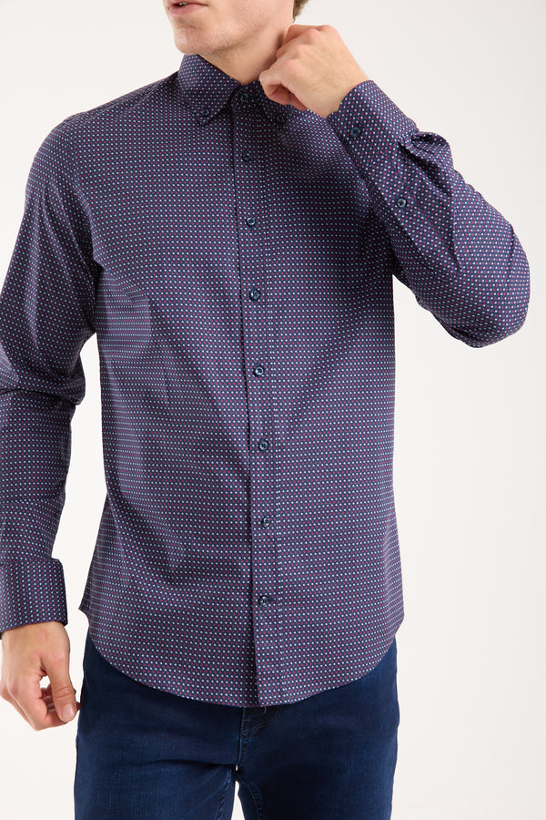 Leonardo Sport Herren Hemd Poplin Stretch Blau Weiss