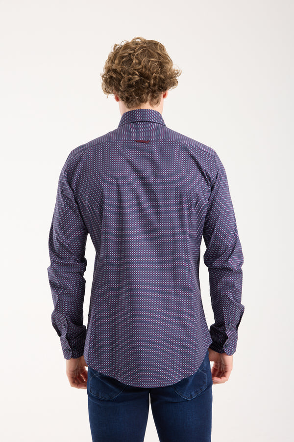 Leonardo Sport Herren Hemd Poplin Stretch Blau Weiss