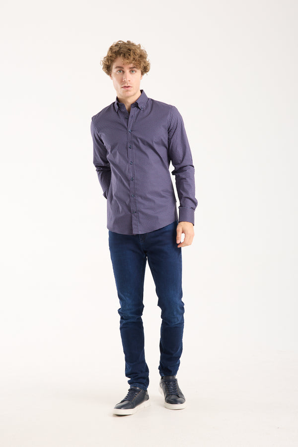 Leonardo Sport Herren Hemd Poplin Stretch Blau Weiss