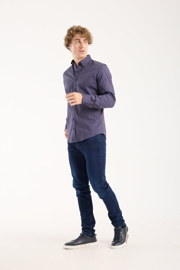 Leonardo Sport Herren Hemd Poplin Stretch Blau Weiss