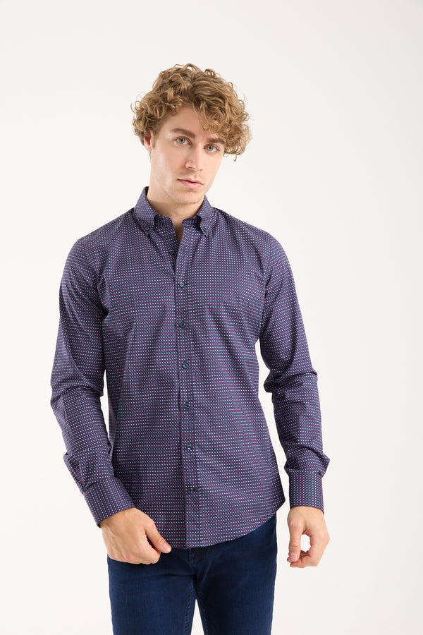 Leonardo Sport Herren Hemd Poplin Stretch Blau Weiss