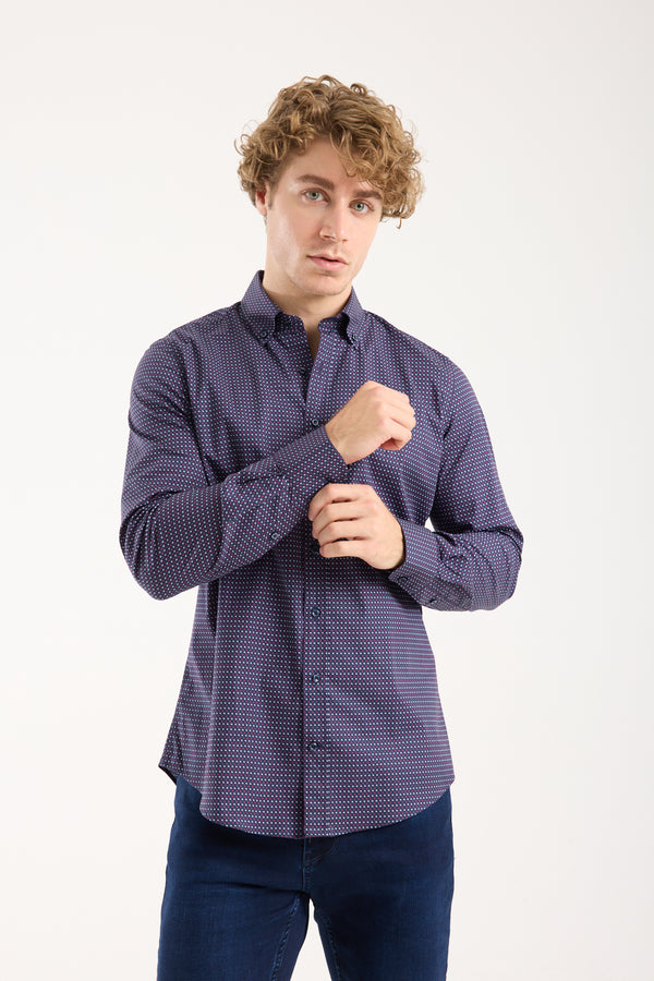 Leonardo Sport Herren Hemd Poplin Stretch Blau Weiss