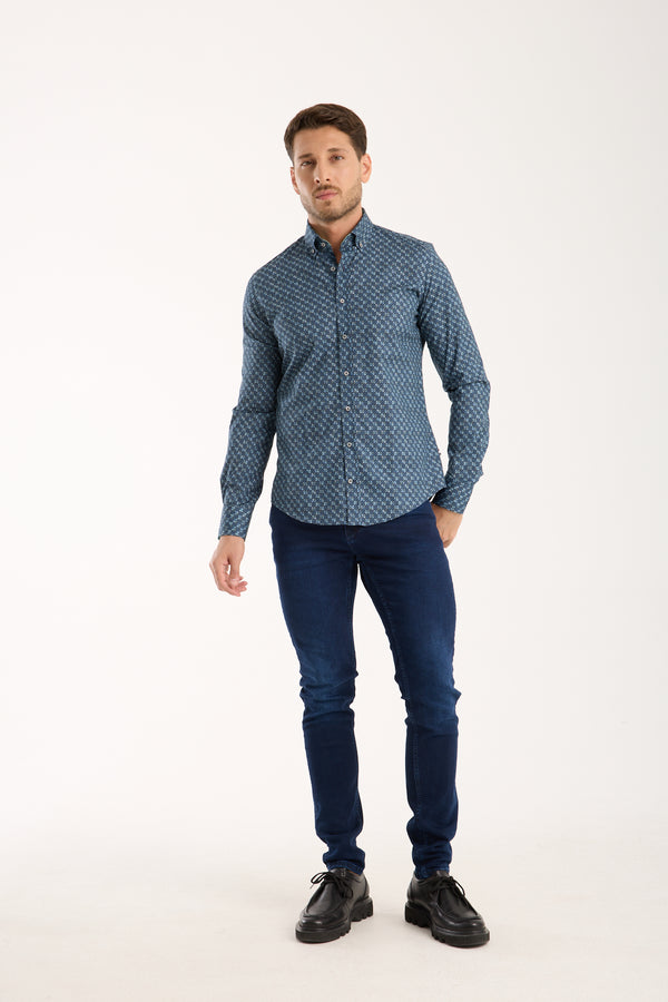 Camicia Uomo Leonardo Sport Popelin Stretch Blu Celeste