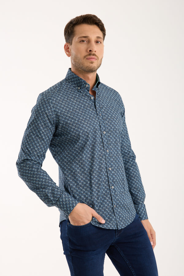 Camicia Uomo Leonardo Sport Popelin Stretch Blu Celeste