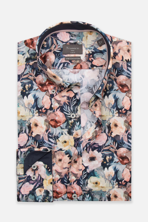 Leonardo Sport Poplin Stretch Man Shirt Blue Pink