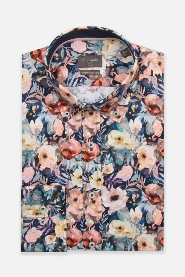 Leonardo Sport Poplin Stretch Man Shirt Blue Pink