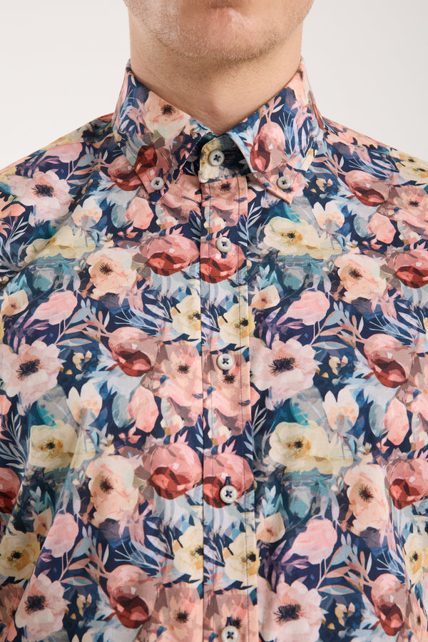 Leonardo Sport Herren Hemd Poplin Stretch Blau Rosa