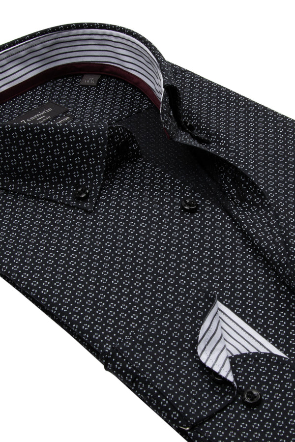 Leonardo Sport Herren Hemd Popelin Schwarz Weiss