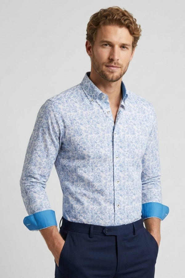 Leonardo Sport Herren Hemd Popelin Weiss Hellblau